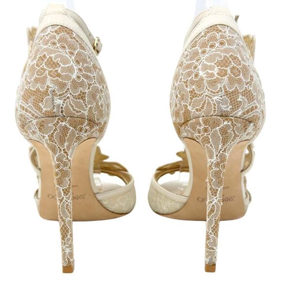 Jimmy Choo White Bridal Heels Strappy Floral Lace Crystal Wedding Pump EU39.5 - Picture 6 of 11